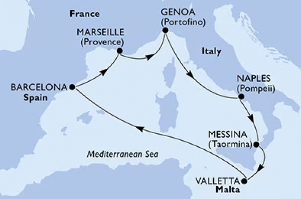 Helló FÖLDKÖZI-TENGER! MSC World Europa csoportos hajóút magyar idegenvezetővel | 2025. május 3-11. | Ajándék két kirándulással!