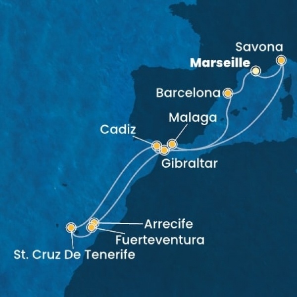 Costa Diadema - Franciaország, Olaszország, Spanyolország, Gibraltár, Kanári-szigetek