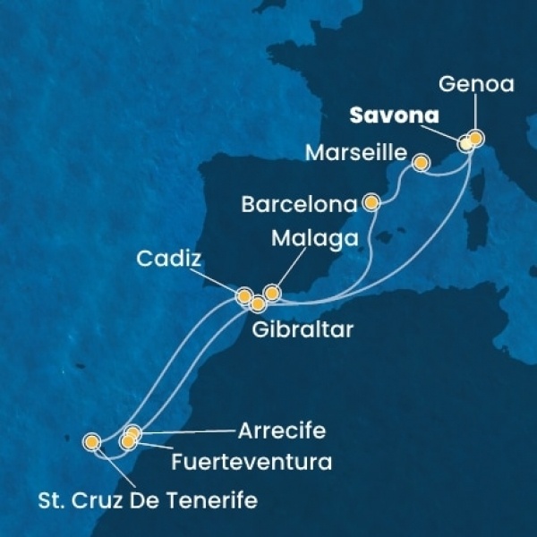 Costa Diadema - Olaszország, Spanyolország, Gibraltár, Kanári-szigetek, Franciaország