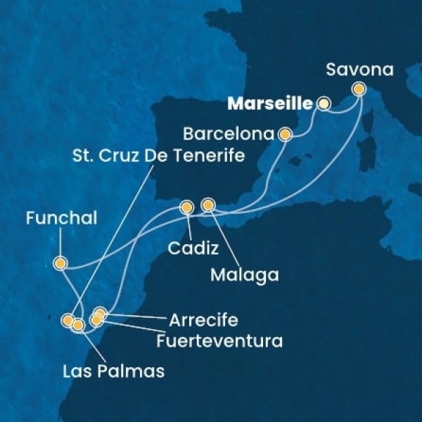 Costa Diadema - Franciaország, Olaszország, Spanyolország, Kanári-szigetek, Madeira