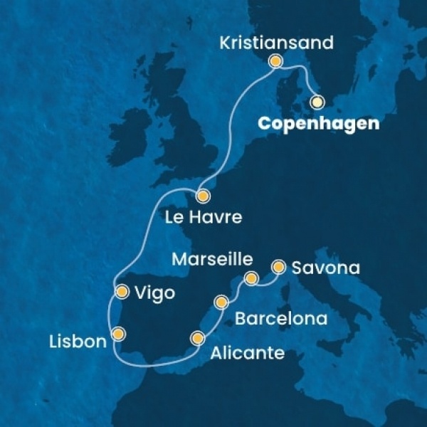 Costa Diadema - Dánia, Norvégia, Franciaország, Spanyolország, Portugália, Olaszország