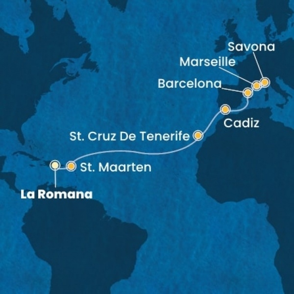 Costa Fascinosa - Dominikai Köztársaság, Holland Antillák (ABC-szigetek), Kanári-szigetek, Spanyolország, Franciaország, Olaszország