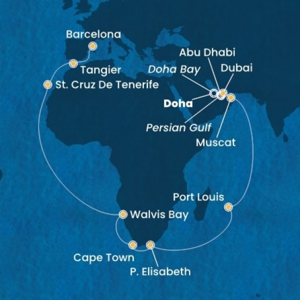 Costa Smeralda - Egyesült Arab Emirátusok, Omán Szultánság, Mauritius, South Africa, Namibia, Kanári-szigetek, Marokkó, Spanyolország