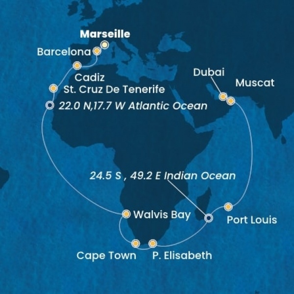 Costa Smeralda - Franciaország, Spanyolország, Kanári-szigetek, Namibia, South Africa, Mauritius, Omán Szultánság, Egyesült Arab Emirátusok