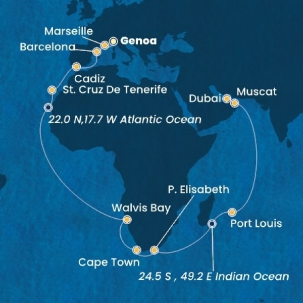 Costa Smeralda - Olaszország, Franciaország, Spanyolország, Kanári-szigetek, Namibia, South Africa, Mauritius, Omán Szultánság, Egyesült Arab Emirátusok