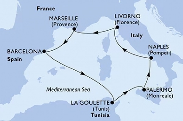 Nyugat-Mediterrán történelem csoportos hajóút, repülővel